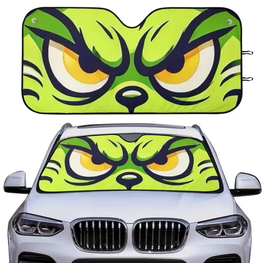 Discover Green Angry Cartoon Monster Face Car Sun Shade Front Windshield Cover Funny Driv