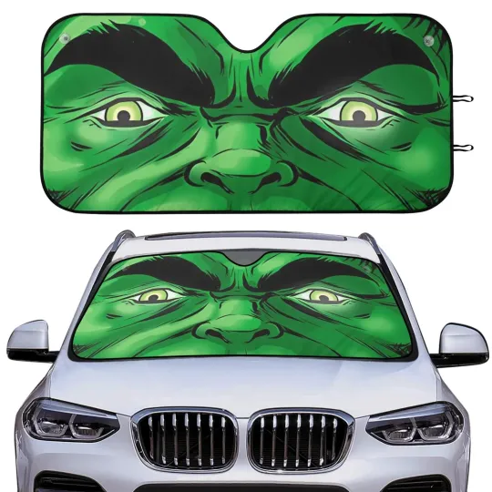 Discover Hulk Angry Face Car Sun Shade Front Windshield Cover Funny Driving Gift
