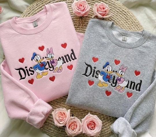 Discover Embroidered Donald and Daisy Couple Sweatshirt, Disneyland Couple Sweatshirt, Disney Valentine Sweatshirt, Matching Disney Shirts