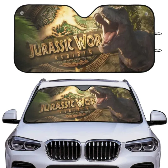 Discover Jurassic World Rebirth T Rex Car Sun Shade Front Windshield Cover Dinosaur Gift
