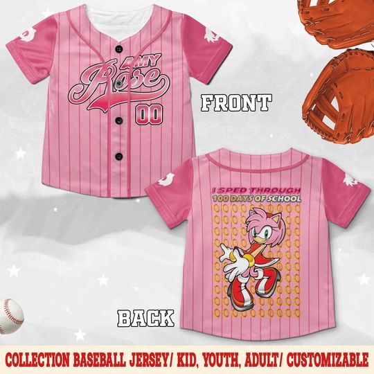 Discover 104 Days of School Amy Rose Baseball Jersey, Sonic the Hedgehog Matching Group Jersey, Kids School Celebration Outfit JCUR05-5