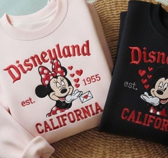 Discover Embroidered Vintage Disneyland est 1955 Sweatshirt, Disney Valentine Sweatshirt, Couple Disney Shirts, Disneyland Couple Sweatshirt