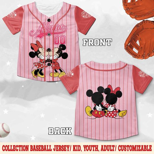 Discover Mickey and Minnie Valentine Baseball Jersey, Disney Couple Matching Jersey, Custom Valentine Disney Shirt, Love Gift JCUR03
