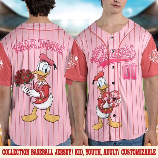 Discover Disney Mickey and Friends Valentine Baseball Jersey, Custom Donald Duck Valentine Shirt, Matching Family Jersey, Valentine Gift JCUK10-3