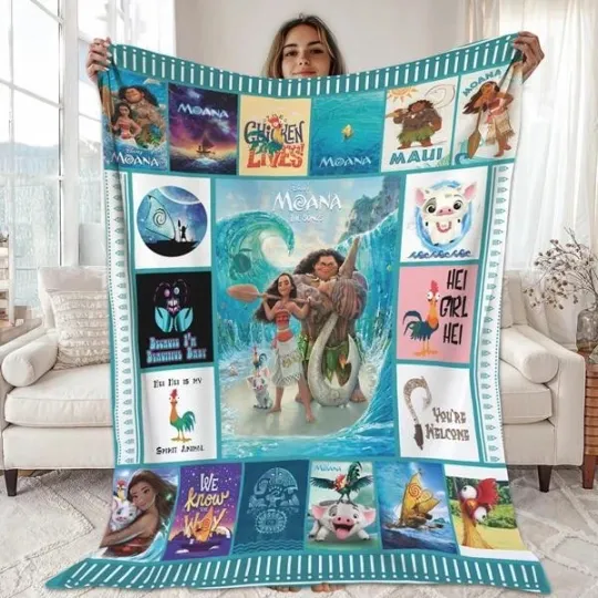 Moana Fleece Blanket, Moana Cartoon Hei Hei Chicken Pua Pig Disneyland Fleece