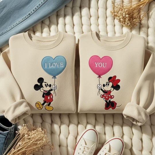 Discover EMBROIDERED Disney Couple Matching Valentine Sweatshirt, Mickey and Minnie I Love You Sweatshirt, Disney Valentine Couple Trip Shirt