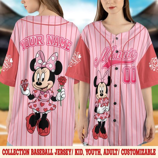 Discover Disney Mickey and Friends Valentine Baseball Jersey, Custom Minnie Mouse Valentine Shirt, Matching Family Jersey, Valentine Gift