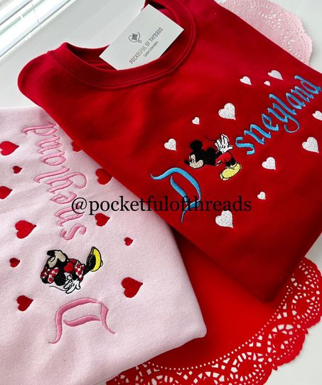 Discover Valentines magic park embroidered crewneck | sweethearts night |magicland | mouse |  glitter applique | aesthetic | love | magic