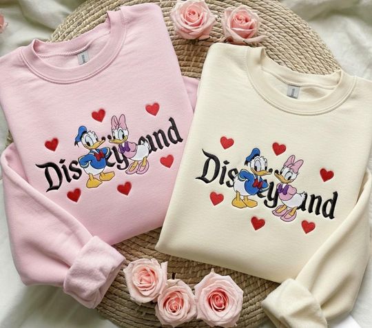 Discover EMBROIDERED Donald and Daisy Duck Couple Sweatshirt, Disney Couple Sweatshirt, Disney Valentine Shirt, Matching Disney Shirts