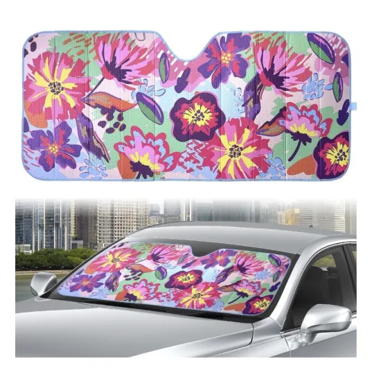 Discover AUTO DRIVE Car Windshield Accordion Sun Shade Folding Universal Fit • Floral