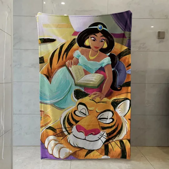 Discover Disney Blanket Cartoon Aladdin, Jasmine Princess Fleece Blanket