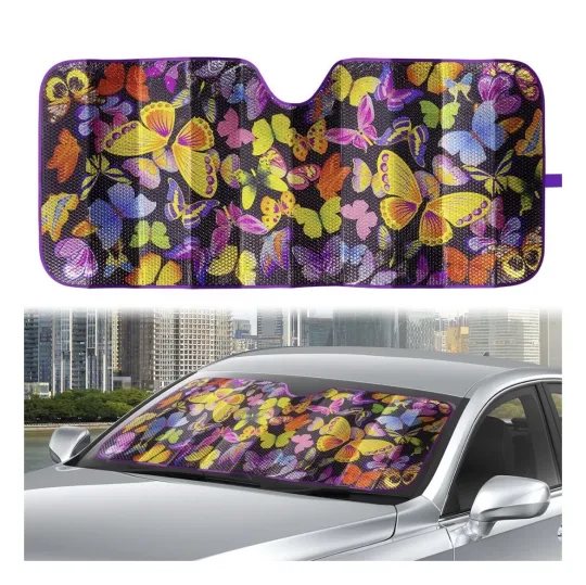 Discover AUTO DRIVE Butterfly Car Windshield Accordion Sun Shade Reversible Universal Fit