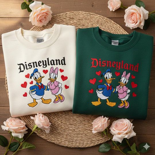 Discover EMBROIDERED Disney Couple Valentine Sweatshirt, Mickey and Friends Couple Sweatshirt, Disney Valentine Shirt, Matching Couple Shirts