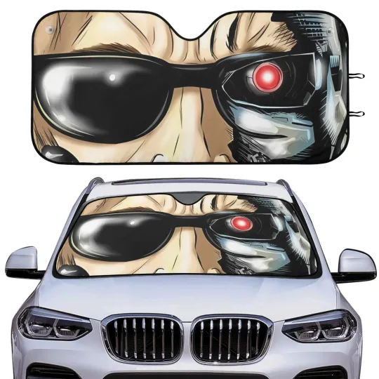 Discover Comic Cyborg Face Car Windshield Sun Shade UV Protection Foldable Auto Gift