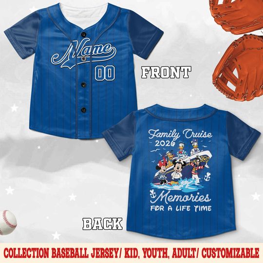 Discover Mickey and Friends Cruise Baseball Jersey, Disney Cruise Family Matching Shirt, Custom Name Vacation Jersey