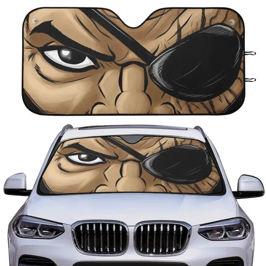 Discover Pirate Eye Patch Face Cartoon Car Sun Shade Front Windshield Cover Funny Driving