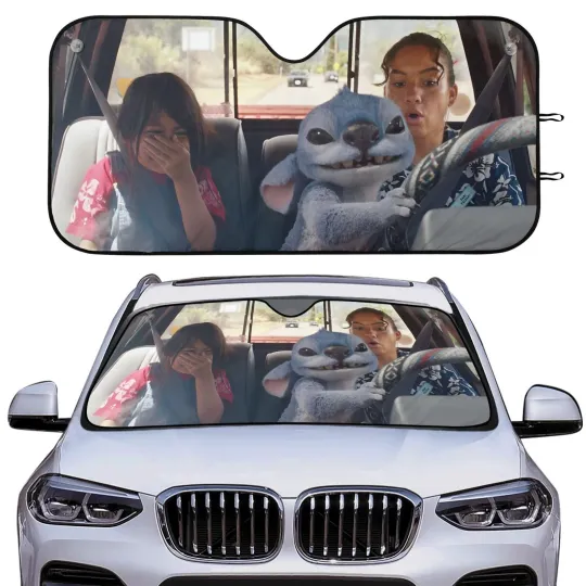 Discover Funny Stitch Driving Car Sun Shade Front Windshield Cover Cute Cartoon Gift