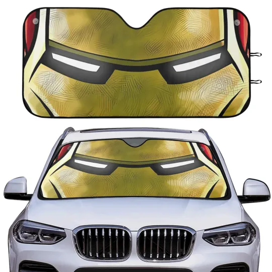 Discover Iron Man Face Car Sun Shade Front Windshield Cover Funny Driving Gift