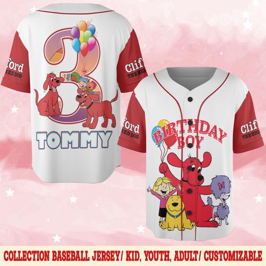 Discover Custom Clifford The Big Red Dog Baseball Jersey, Personalized Red Dog Baseball Jersey, Red Dog Birthday Boy Jersey, Red Dog Birthday