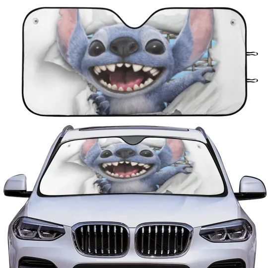 Discover Funny Stitch Breaking Through Car Sun Shade Front Windshield Cover Cute Cartoon