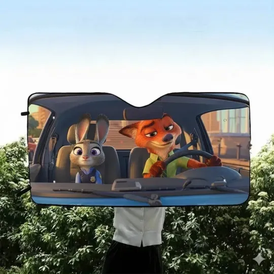 Discover Zootopia Nick & Judy Car Windshield Sun Shade, Cartoon UV Heat Protector
