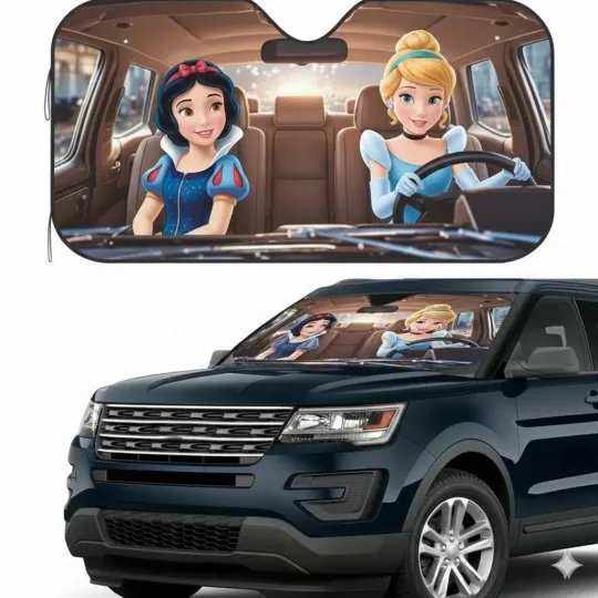 Discover Princess Car Sun Shade Windshield Cover, Cute Cartoon Design, Universal Fit
