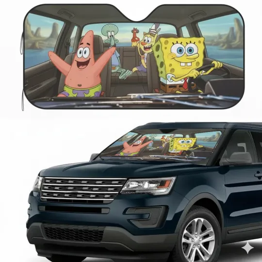 Discover SpongeBob & Friends Road Trip Car Windshield Sun Shade Cartoon Cover