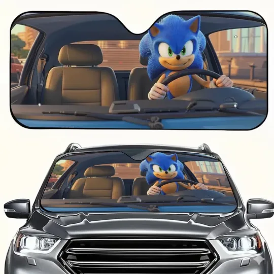 Discover Sonic Cartoon Car Sun Shade, Front Windshield Cover, Universal Fit Gift