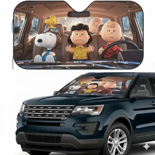 Discover Peanuts Snoopy Car Windshield Sun Shade Cover, Cute Cartoon Design,Universal Fit