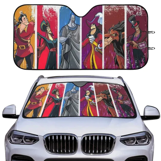 Discover Disney Villains Car Windshield Sun Shade, Colorful Evil Characters Auto Cover