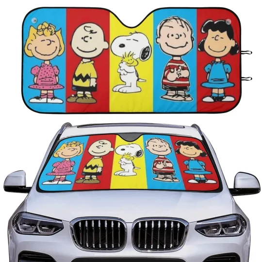 Discover Peanuts Gang Car Windshield Sun Shade, Charlie Brown Snoopy Cartoon Design