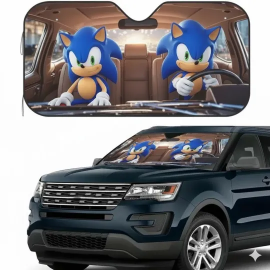 Discover Sonic Car Sun Shade Windshield Cover, Cute Cartoon Design, Universal Fit
