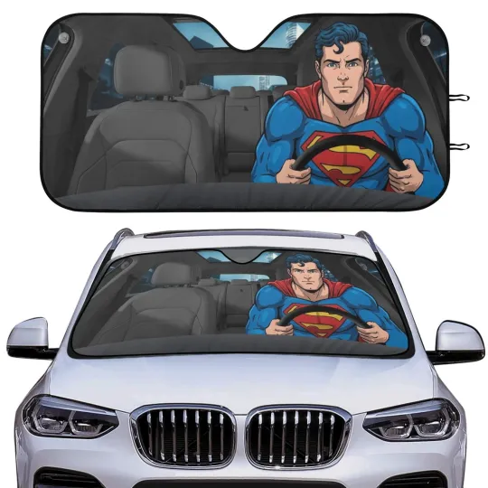 Discover Superman Driving Car Windshield Sun Shade Funny Superhero Auto Cover