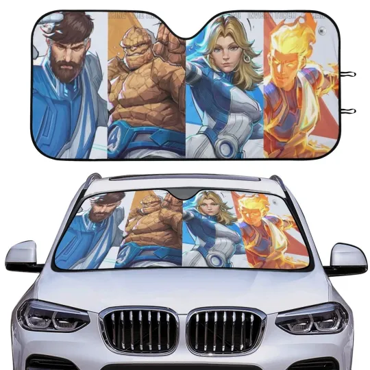 Discover Superhero Team Car Windshield Sun Shade, Comic Style Hero Auto Cover