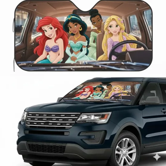 Discover Disney Princess Girls Car Sun Shade, Front Windshield Cover, Universal Fit Gift