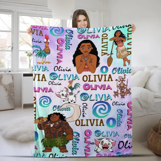 Discover Personalized Watercolor Disney Moana Blanket Custom Name