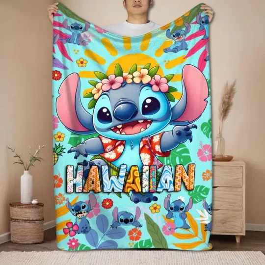 Discover Stitch Hawaiian Fleece Blanket, Cute Soft Throw Blanket, Cozy Gift For Kids
