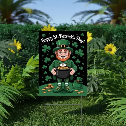 Discover Happy St. Patrick's Day Garden Flag Leprechaun Pot of Gold Shamrock Yard Decor