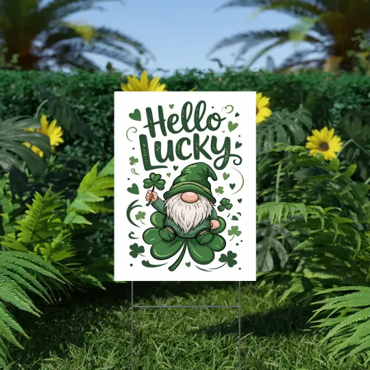 Discover Hello Lucky St. Patrick's Day Garden Flag Gnome Shamrock Clover Yard Decor
