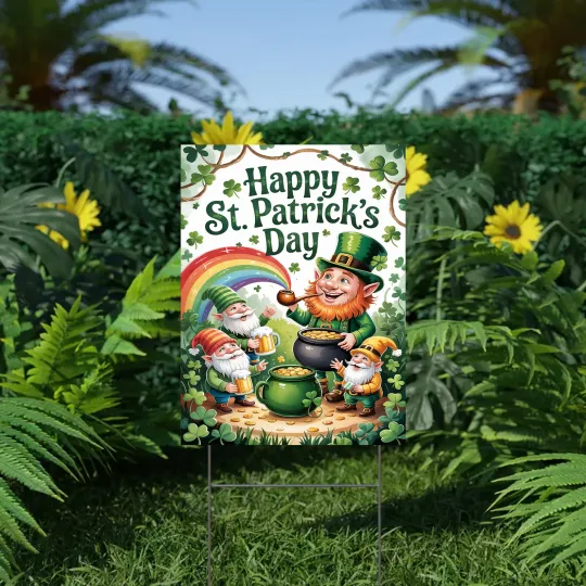 Discover Happy St. Patrick's Day Garden Flag Leprechaun Pot of Gold Rainbow Lucky Decor
