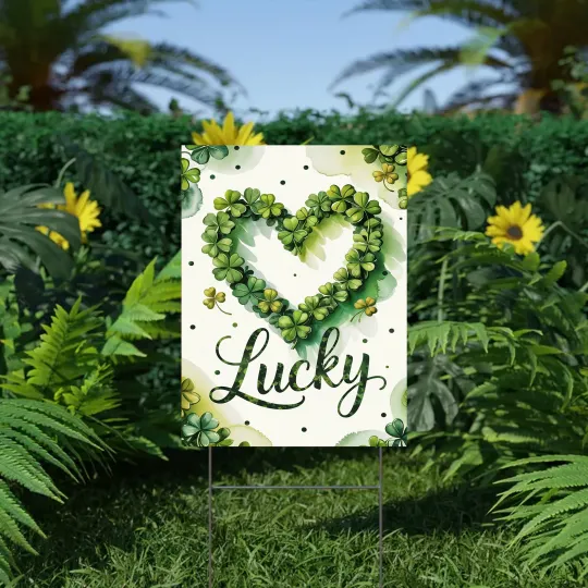 Discover Lucky St. Patrick's Day Garden Flag Shamrock Heart Clover Leaf Yard Decor Banner