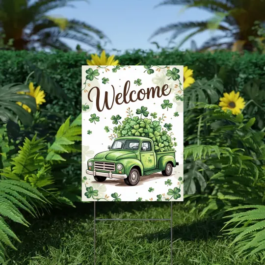 Discover St. Patrick's Day Garden Flag Green Truck Shamrock Lucky Welcome Yard Decor