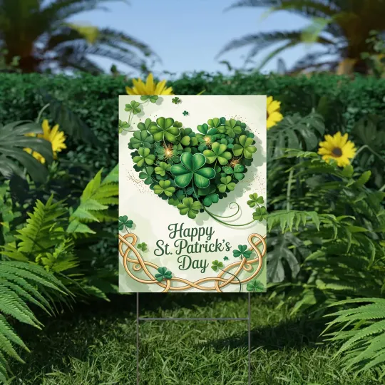 Discover Happy St. Patrick's Day Garden Flag Shamrock Heart Celtic Knot Green Yard Decor