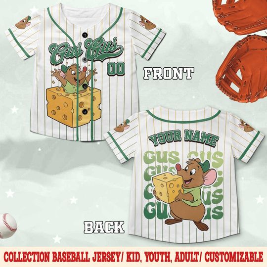 Discover Gus Gus Baseball Jersey, Cute Disney Character Jersey Shirt, Family Matching Outfit, Custom Name Vacation Baseball Jersey