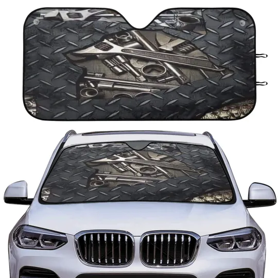 Discover Mechanic Tools Car Windshield Sun Shade, Industrial Steel Design, Universal Fit