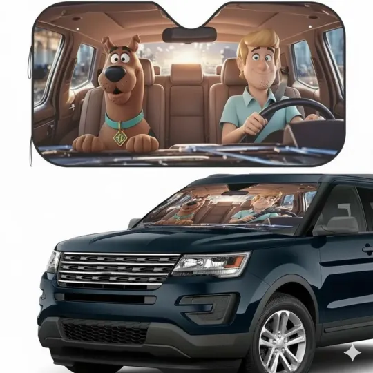 Discover Scooby-Doo & Shaggy Car Windshield Sun Shade, Cartoon UV Heat Protector