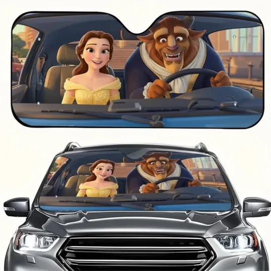 Discover Beauty and Beast Car Sun Shade, Front Windshield Cover, Universal Fit Gift