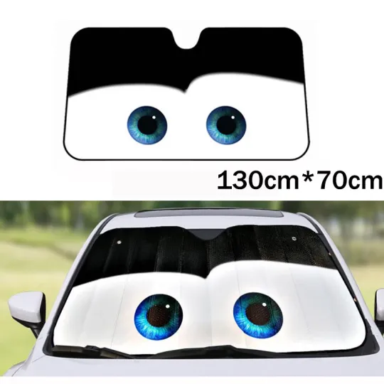 Discover Cartoon Eyes Car Windshield Sun Visor Sunshade Cover Aluminium Foil Black