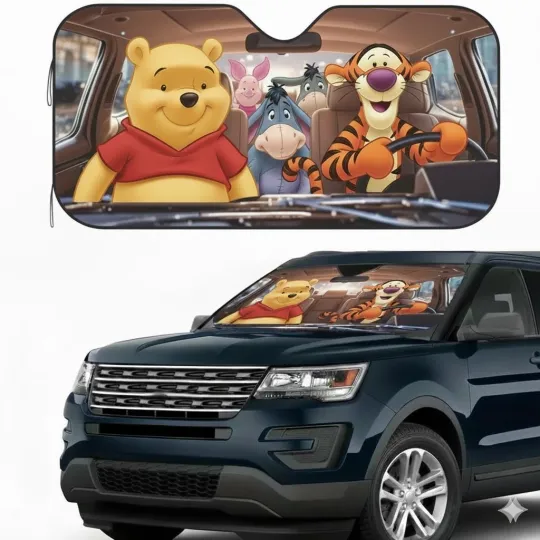 Discover Winnie the Pooh Car Windshield Sun Shade Cover, Cute Cartoon Characters