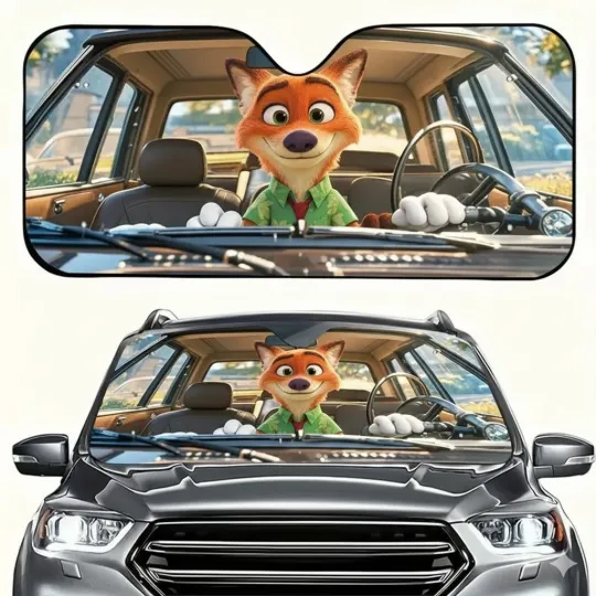 Discover Zootopia Nick Wilde Car Windshield Sun Shade, Cartoon Fox UV Sun Protector